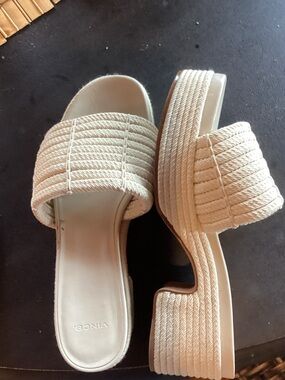 Vince Cream Rope-Textured Platform Slide Sandals